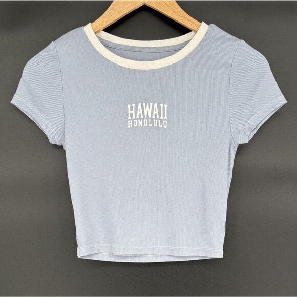 Aeropostale Women's Hawaii Honolulu Baby Tee M Light Blue Seriously Soft Y2k - Picture 1 of 8